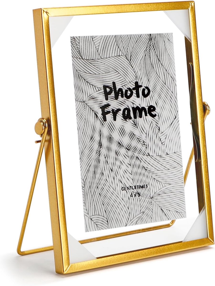 SnelShoppen - Glazen Fotolijst A5 Staand 15 x 20 cm Metalen Frame Retro Goud voor Bureaudecoratie, Doe-het-zelf Foto's, Perfect voor Feest, Thuis, Kan