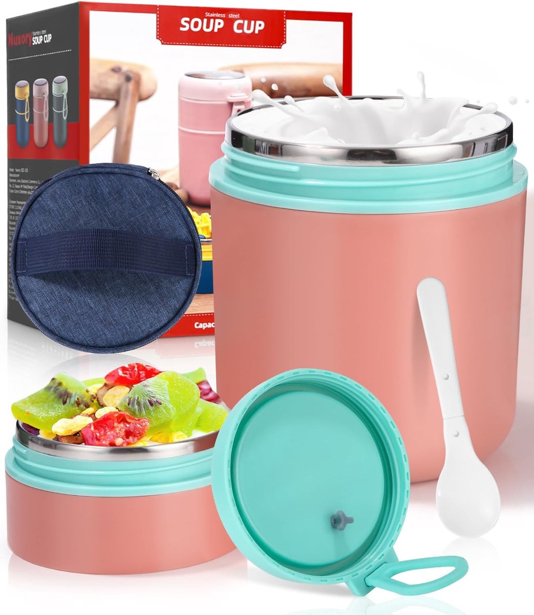 SnelShoppen - Mueslibeker voor Onderweg met Lepel - Lekvrije Ontbijtcontainer Yoghurtpot - Draagbare en Herbruikbare Yoghurtbeker voor Pap, Yoghurt, K