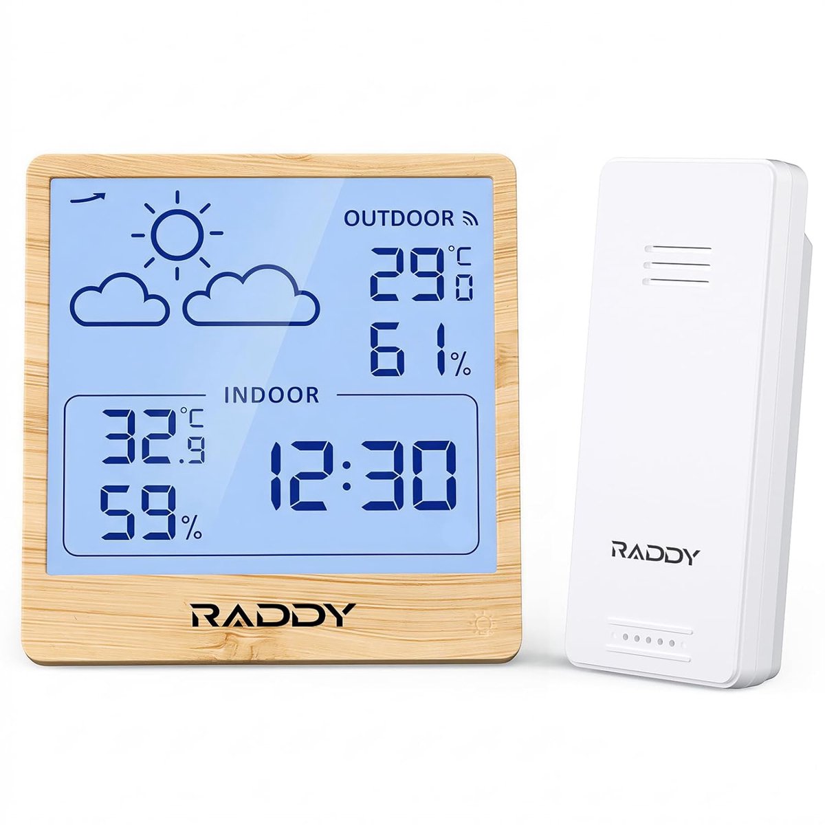 SnelShoppen - Draadloos Weerstation Binnen Buiten Thermometer Hygrometer - Temperatuur- en Vochtigheidsmeter met 5,0'' TN-Display, Weersverwachting, A