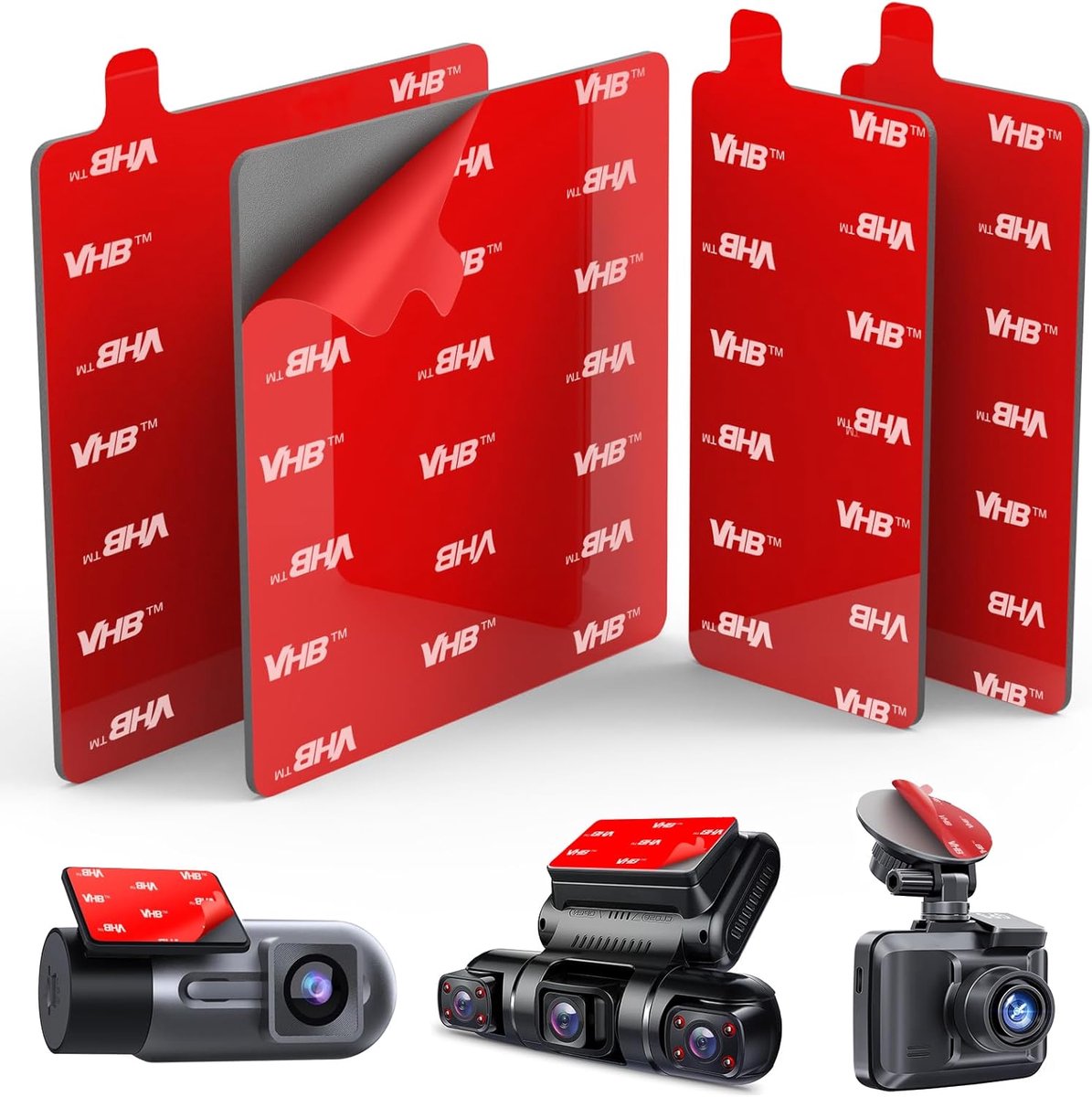 SnelShoppen - 4 stuks zelfklevende pads voor dashcam, dubbelzijdige hittebestendige tape voor auto, 7,2 cm, vervangende montagesticker voor voorruit e