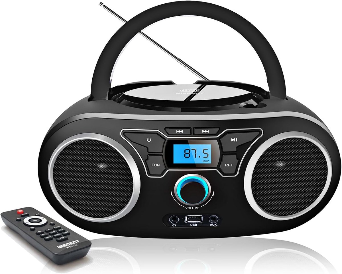 SnelShoppen - Draagbare CD-Speler voor Kinderen met Bluetooth, FM-Radio, MP3-weergave, USB/AUX-aansluiting, Kristalhelder Geluid, Ideaal voor Feestjes