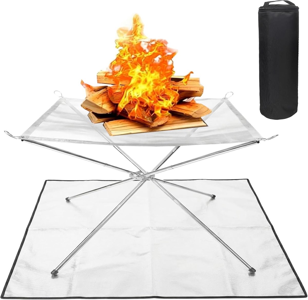 SnelShoppen - Draagbare Buitenhaard 56 cm Roestvrij Staal met Vuurmat en Draagtas - Perfect voor Tuin, Camping, Terras, Barbecue, Feesten