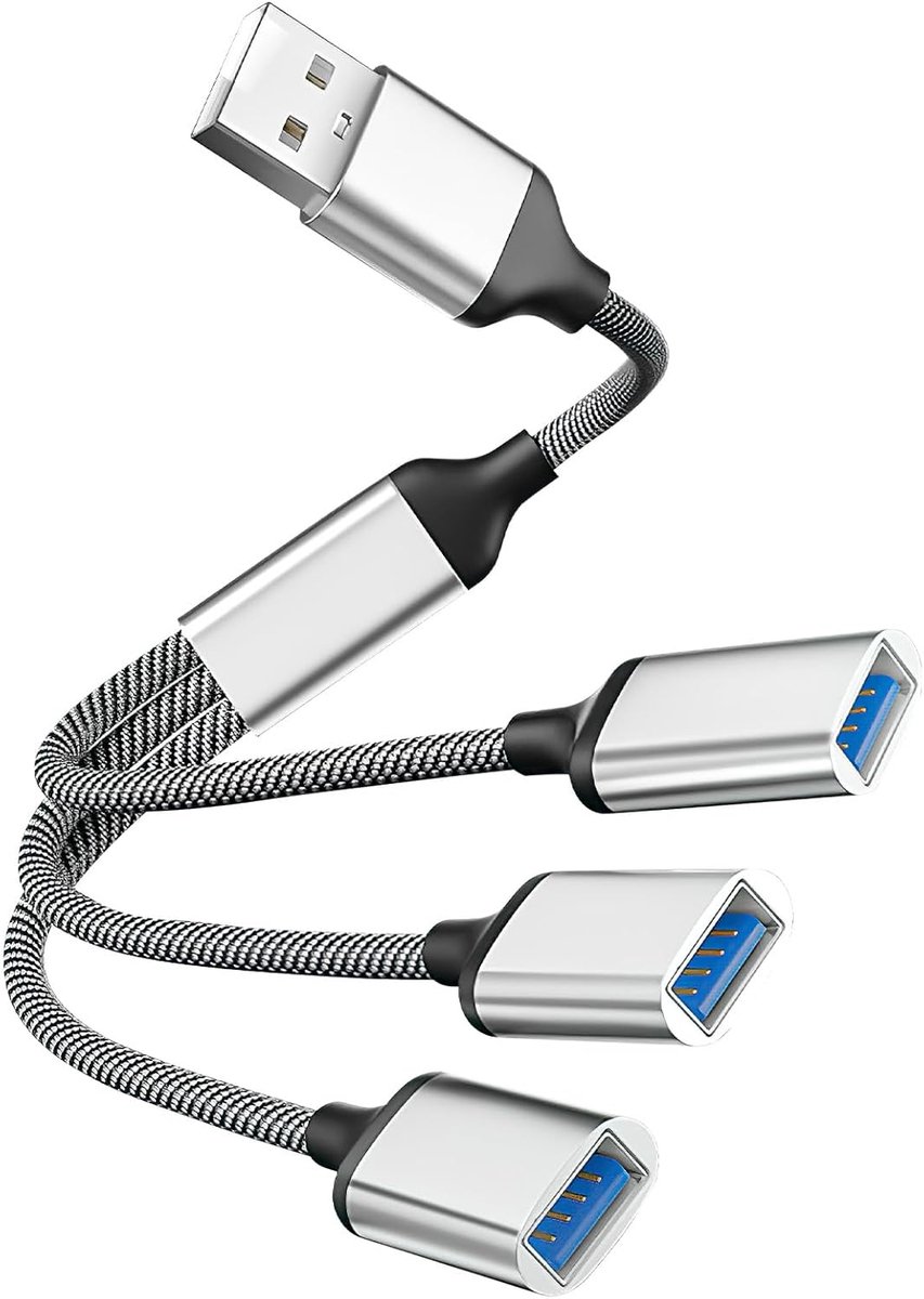 SnelShoppen - USB-stekker naar USB 2.0-aansluiting, Draagbare USB-hub met 3 Poorten, Snelle Gegevensoverdracht voor Laptop, PC, Mobiele Telefoons, Tab