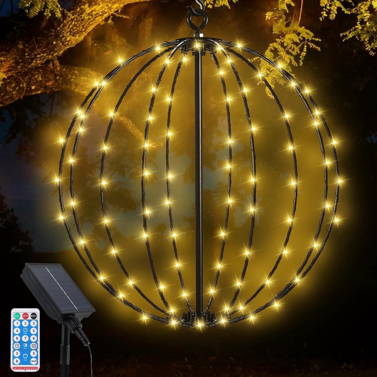 SnelShoppen - 30CM Bollen Lichtsnoer op Zonne-energie voor Buiten - 120LED Waterdicht Lichtsnoer - Opvouwbare Bollamp - 8 Modi voor Tuin, Terras, Balk