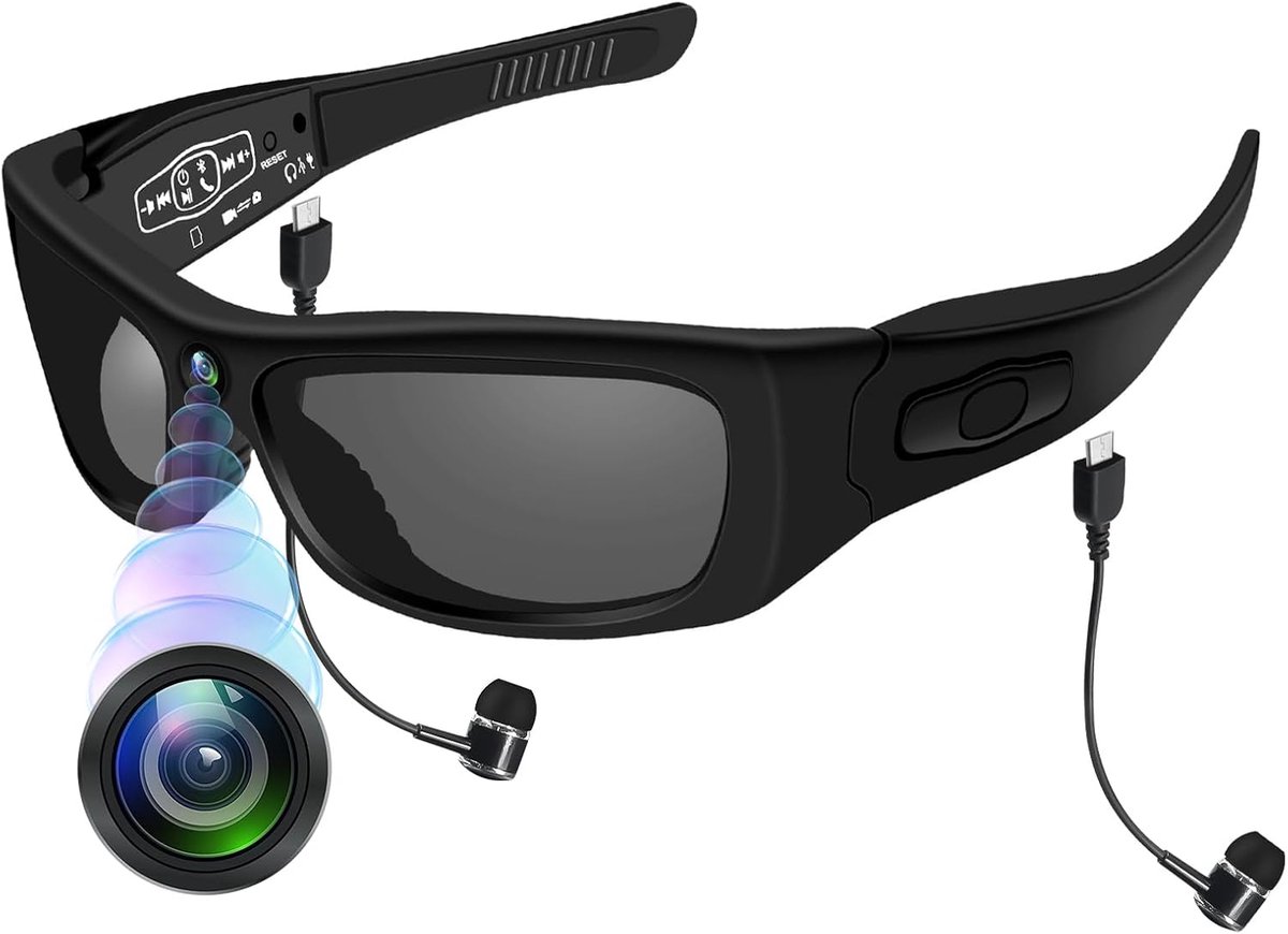 SnelShoppen - Cyi Sports Camera Sportbril Actiecamera 1080p HD Video en Foto met Bluetooth 5.0, 100 Minuten Accu, Waterdichte Action Cam voor Outdoor