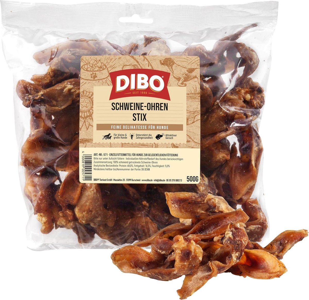 SnelShoppen - Varkensorenstix 500 g - Natuurlijke Kauwsnack voor Honden - Kwaliteitsvolle Tussendoortjes zonder Chemische Stoffen - Geschikt voor Klei