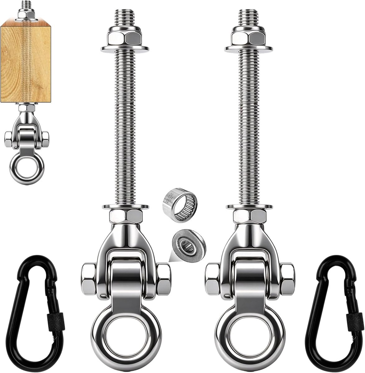 SnelShoppen - 2 Schommelhaken M10 - 297 mm Roestvrij Staal - Schommelophangingen voor Houten en Stalen Balken - Perfect voor Schommels, Hangstoelen, Y