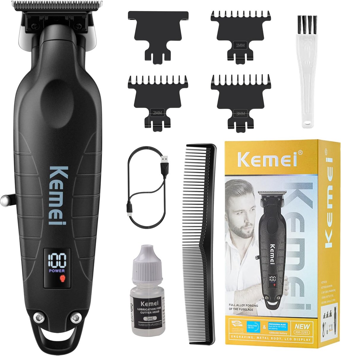 SnelShoppen - Professionele Haar/Baard Trimmer Draadloze Oplaadbare Tondeuse met T Blade voor Mannen, Zero Gapped, Ideaal voor Kappers en Thuisgebruik