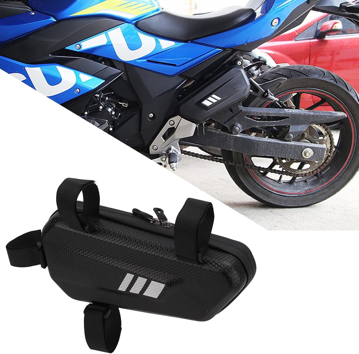 SnelShoppen - Motorfiets Zadeltas 2L Hard Shell Zwart - Duurzame EVA & PU-leer, Waterdichte Zijzadeltas voor Dagelijkse Reizen en Tochten