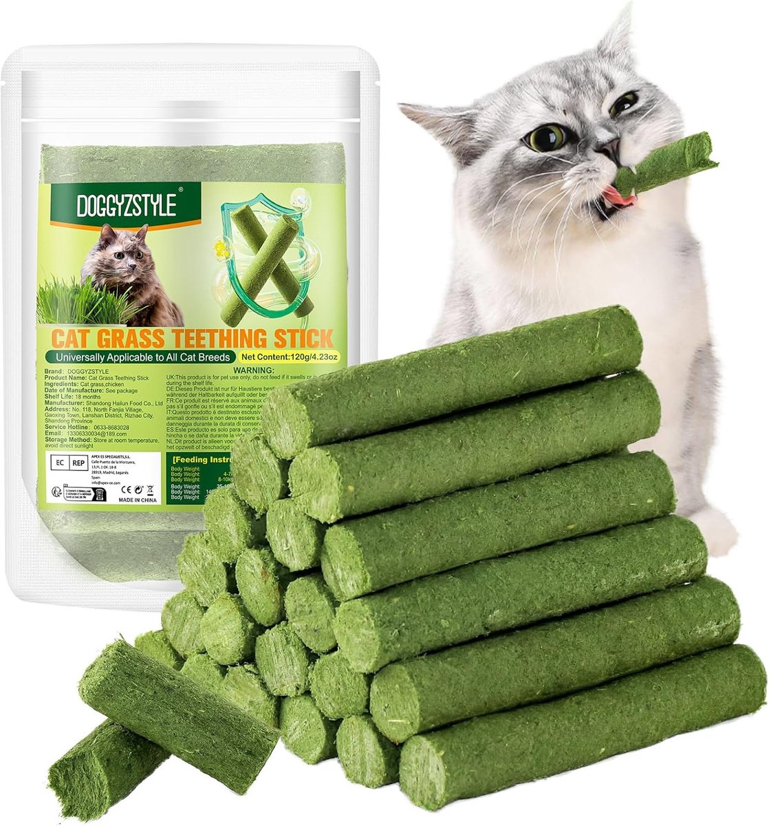 SnelShoppen - 120g Kattengras Bijtstok Haarballen, Kauwstokken voor Katten, Kattenkruid Speelgoed Stokken voor Indoor Kittens, Kauwstok voor Gezonde T