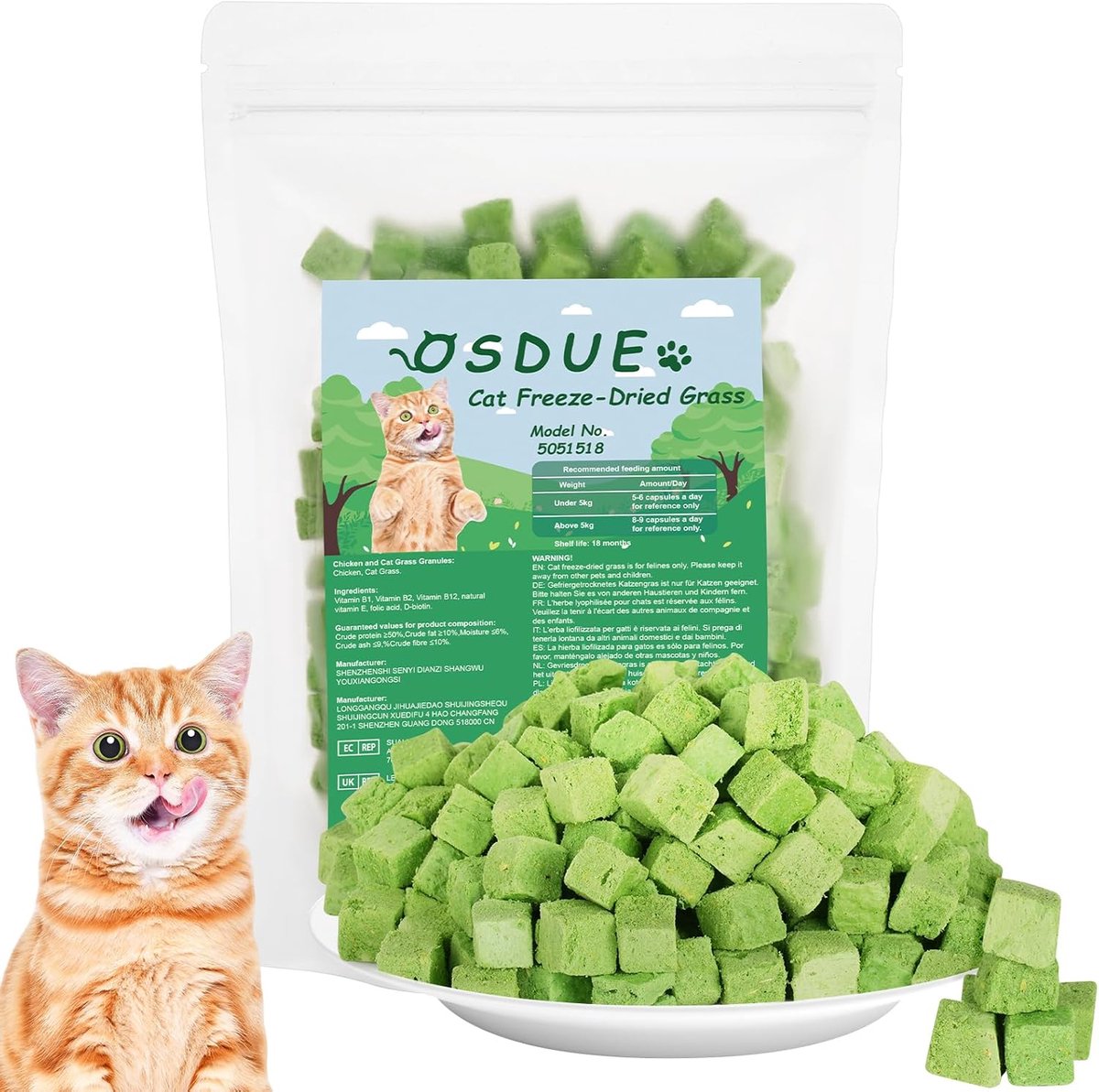 SnelShoppen - Kattengrassnack 100 g - Vriesgedroogde Kattengras Sticks voor Katten - Natuurlijk Kattengras en Kip - Tandverzorging, Haarballen Verwijd