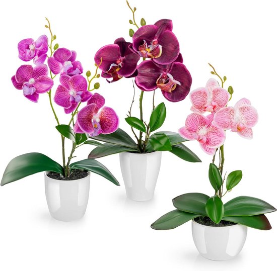 Kunstbloemen set - Kunstorchideeën pot - Decoratie huis - Onderhoudsvriendelijk design - 35 cm - Paars Roze