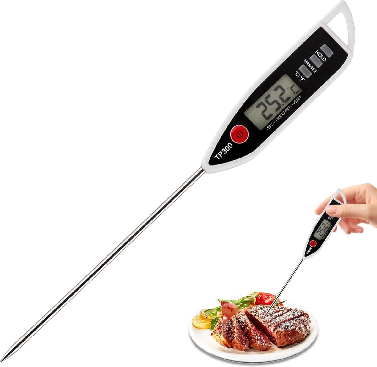 SnelShoppen - Digitale Thermometer Koken met Lange Sonde - Waterdichte Keukenthermometer - LCD Afleesbaar - Temperatuurbereik -50°C tot +300°C voor Vl