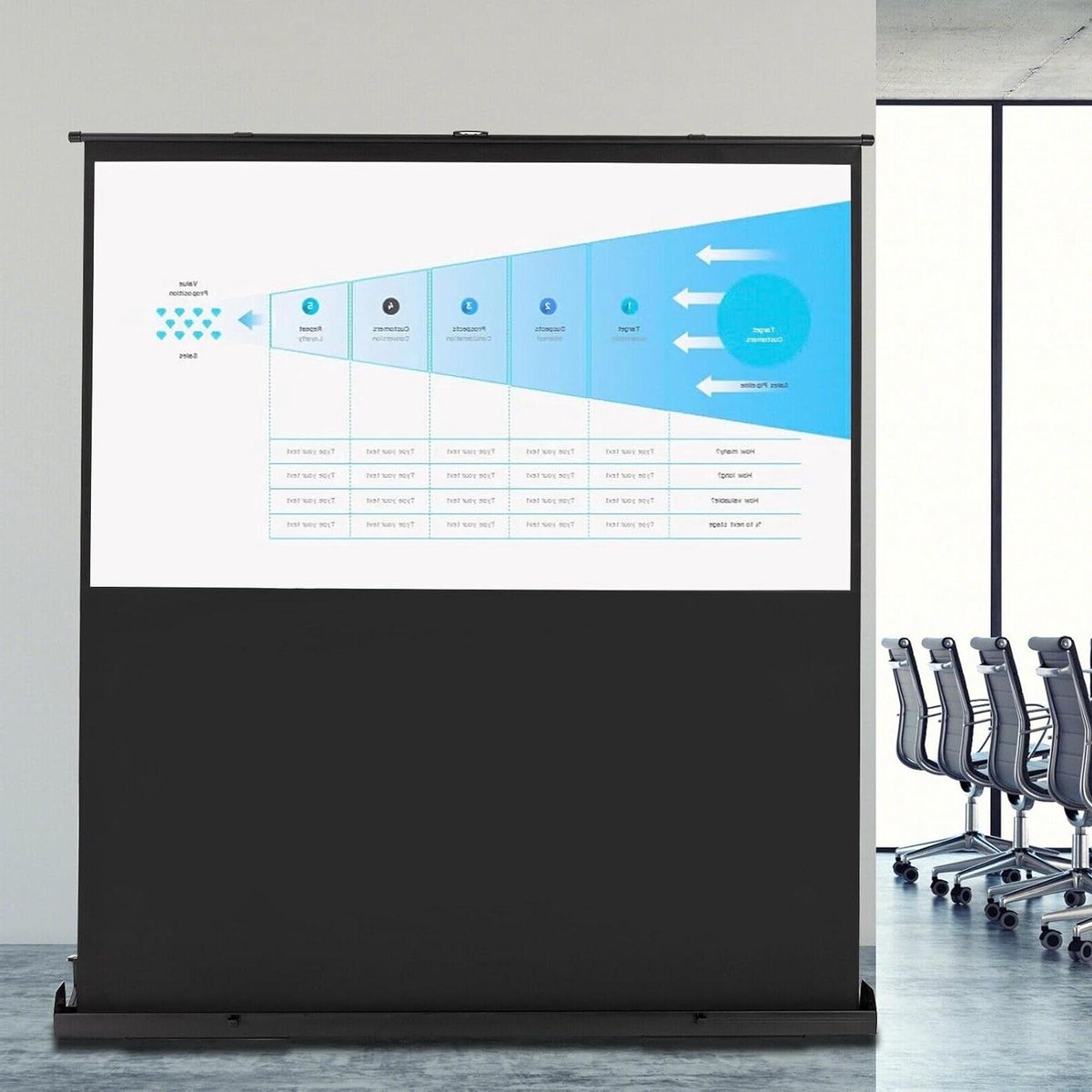 Draagbaar projectiescherm - Vloerprojector scherm - Thuisbioscoop creëren - Zelfblokkerend systeem - 80 inch diagonaal - Zwart