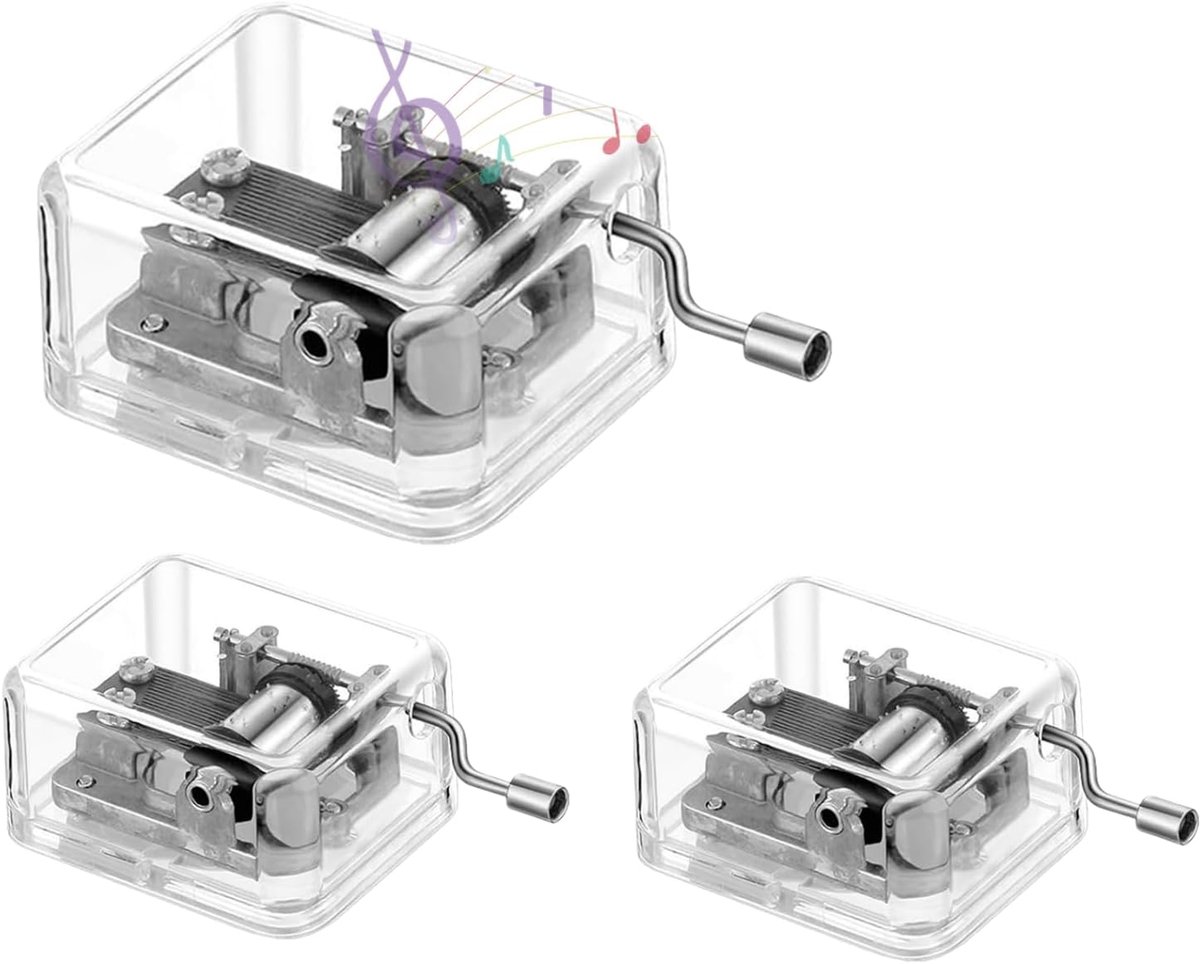SnelShoppen - Set van 3 Transparante Muziekdozen met Handslinger van Acryl, Elegante Decoratieve Muziekdoosjes voor Verjaardag en Kerst, 3 Melodieën,