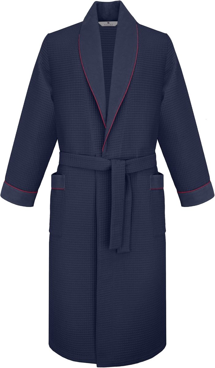 SnelShoppen - Badjas voor heren, 100% katoen, lichtgewicht wafelpiqué, elegante ochtendjas met kraag en zakken, ideaal voor thuis en wellness, stijlvo