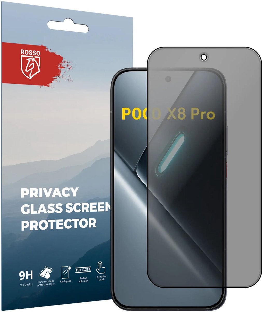 Rosso Privacy Screen Protector Geschikt voor Xiaomi Poco X8 Pro - 9H Gehard Glas - Case Friendly Tempered Glass - Eenvoudige Installatie