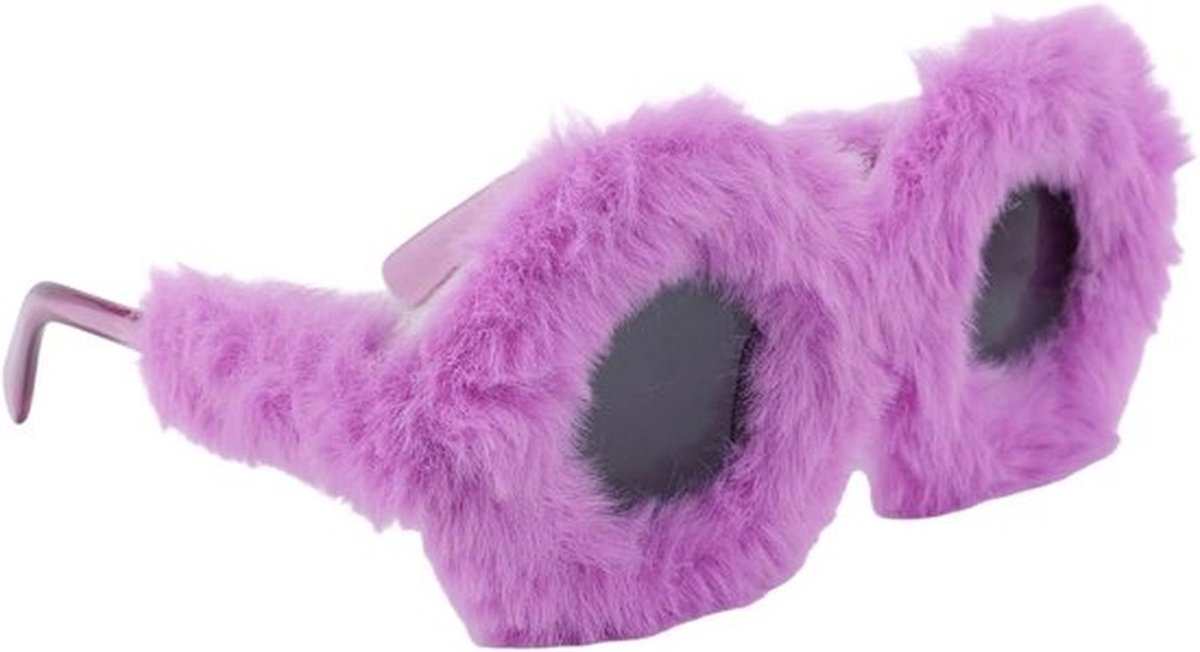 Fuzzy Ronde Zonnebril Paars - Pluche Feestbril voor Carnaval & Cosplay