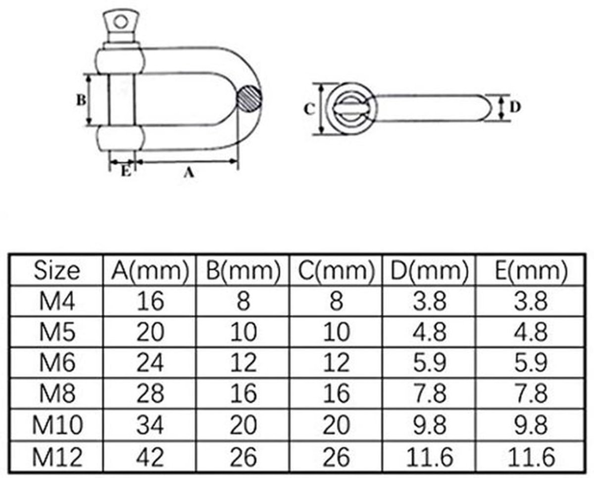 D-ring bracket lock, 304 roestvrij staal, voor zware robuuste constructie, voor voertuigopslag/trekken etc, 1/2" M12, 2