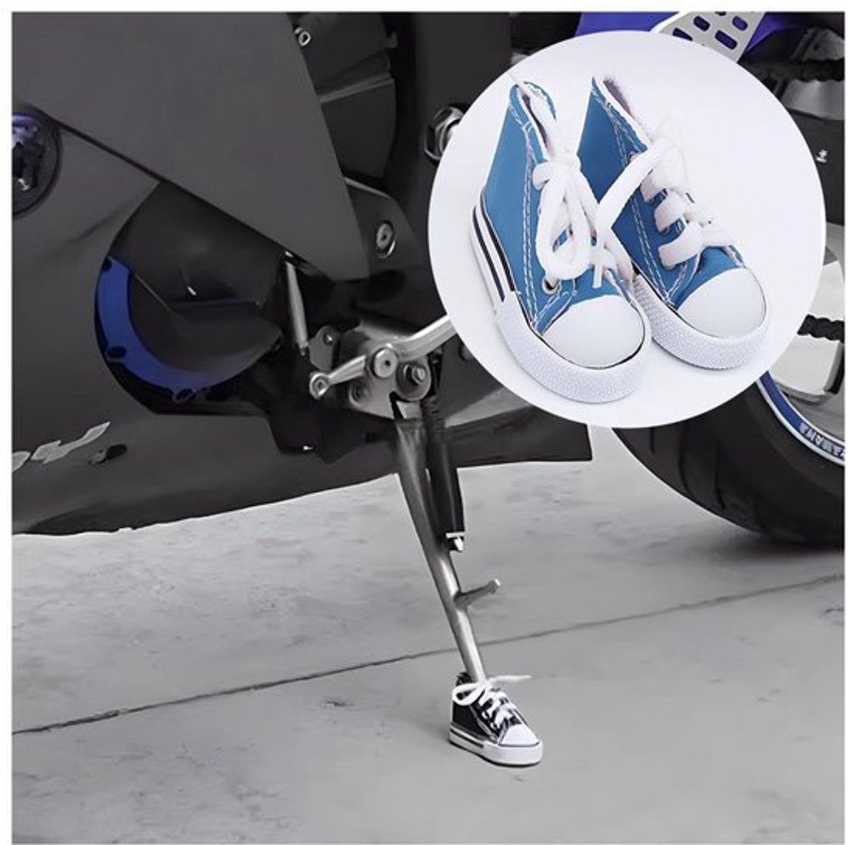 Mini-zijstandaard voor schoenen, canvas, decoratie voor motorfiets, mini-schoenenstandaard van canvas, personaliseerbaar, voor motorfiets, schoenen, canvas, decoratie (blauw)