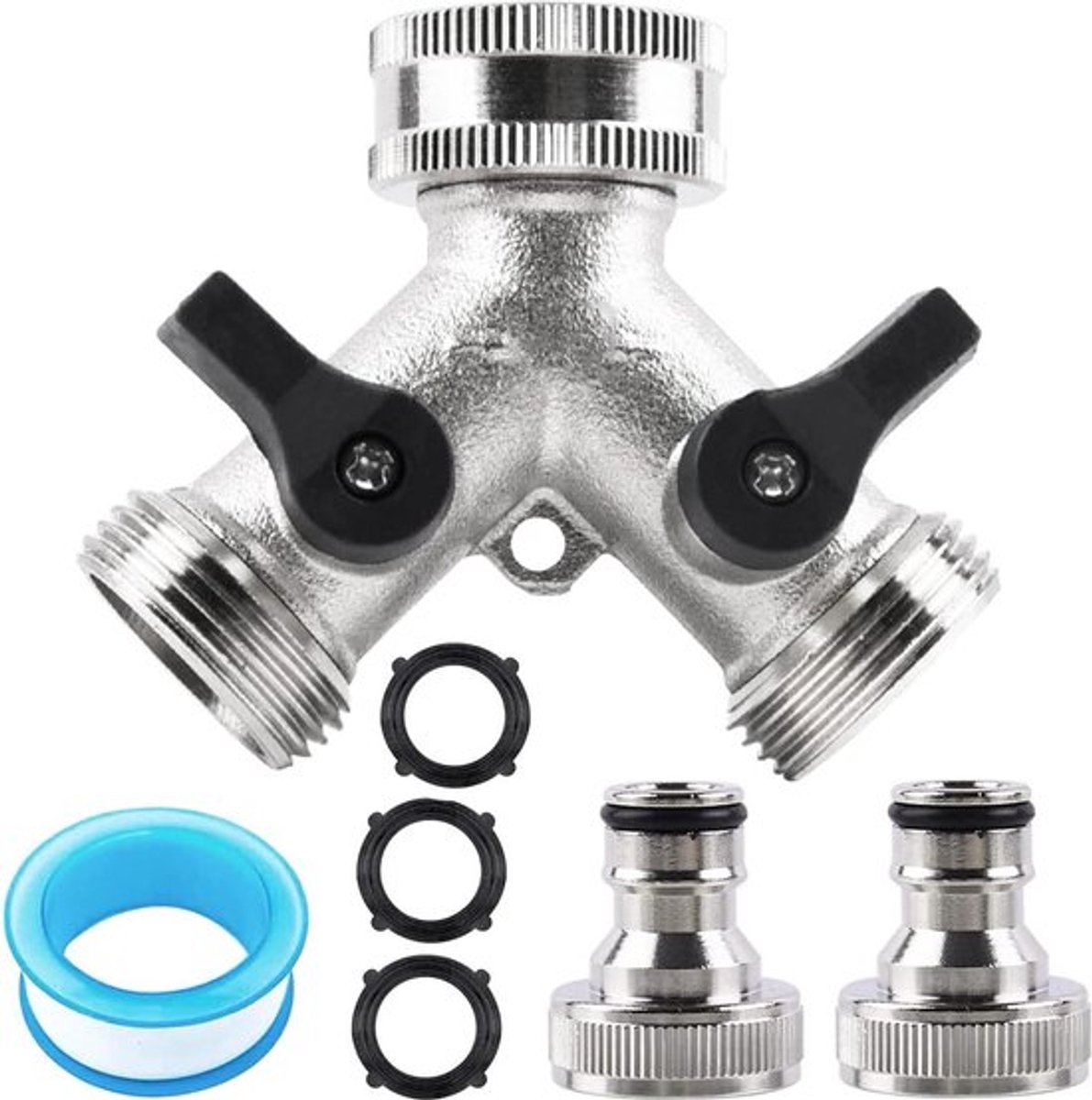 Y Stuk kraan splitter - Y stuk 3/4 - Y Stuk kraan - Kraan Splitter - voor wasmachine - Waterverdeler 2-weg - voor gebruik in huis en tuin - G 3/4" waterverdeler - Buitenkraan - tuinslangaansluiting - Met accessoires - Europese Kranen