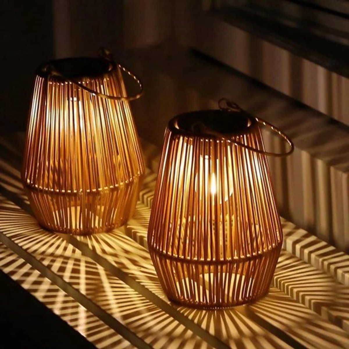 Geweven zonne-energie Lampen - Set van 2 - Hand geweven - Buiten - Waterdicht - Solar - Tuin - LED - Hanglamp - Boom Lamp