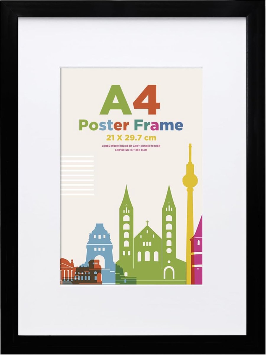 Fotolijst A4 met Acrylglas en Passe-Partout - MDF Houten Lijst voor Tafel- en Wandmontage - Zwart