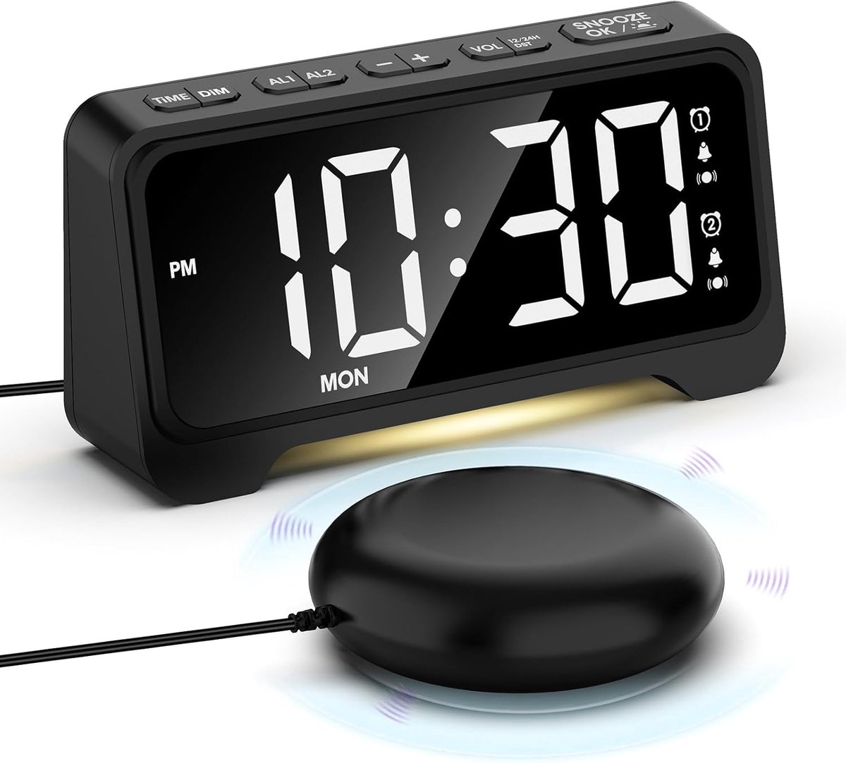 Digitale Wekker - Vibrerende Wekker - Diepe Slapers - Dubbele Alarm Functie - 10 x 3.81 x 5 cm - Zwart