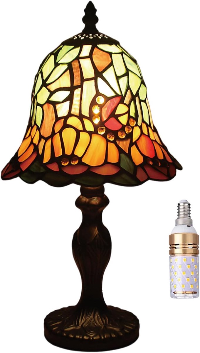 SnelShoppen - 8" Tafellamp Tiffany-stijl - Vintage Glas-in-Lood Lampenkap - Antieke Bureaulamp voor Slaapkamer, Woonkamer, Kantoor - Retro Decoratie -