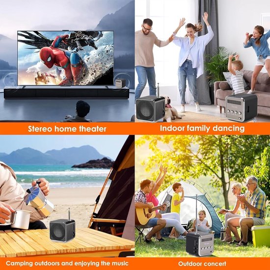 Draagbare Mini Bluetooth Luidspreker met FM Radio - Ondersteunt USB, SD & TF Geheugenkaart, MP3 Audiospeler, Kleur Zwart — afbeelding 2