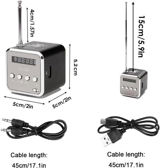 Draagbare Mini Bluetooth Luidspreker met FM Radio - Ondersteunt USB, SD & TF Geheugenkaart, MP3 Audiospeler, Kleur Zwart — afbeelding 4