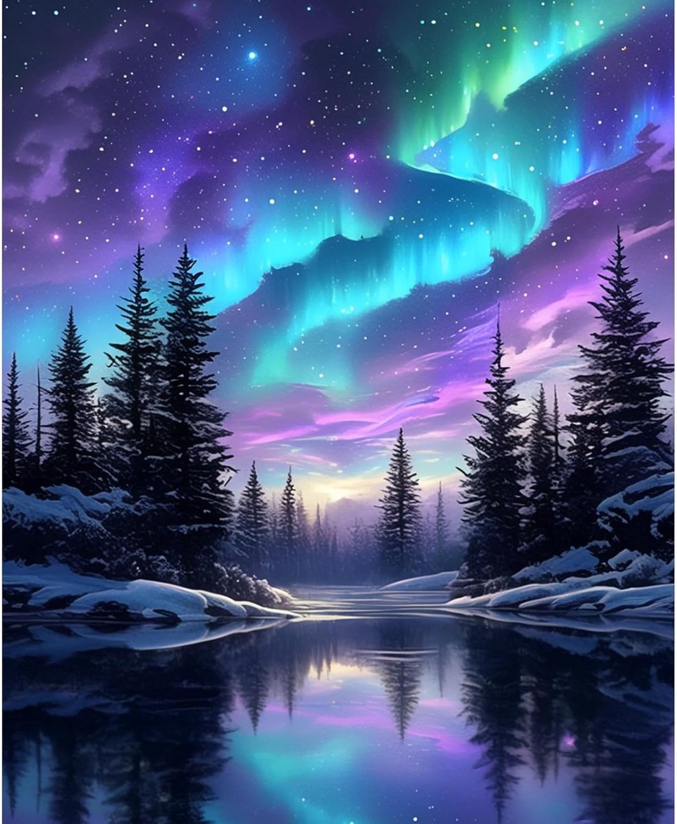 SnelShoppen - Schilderen op Nummer voor Volwassenen - Aurora Borealis Bos Nachtzicht - DIY Olieverf Set 40x50cm - Unieke Huisdecoratie