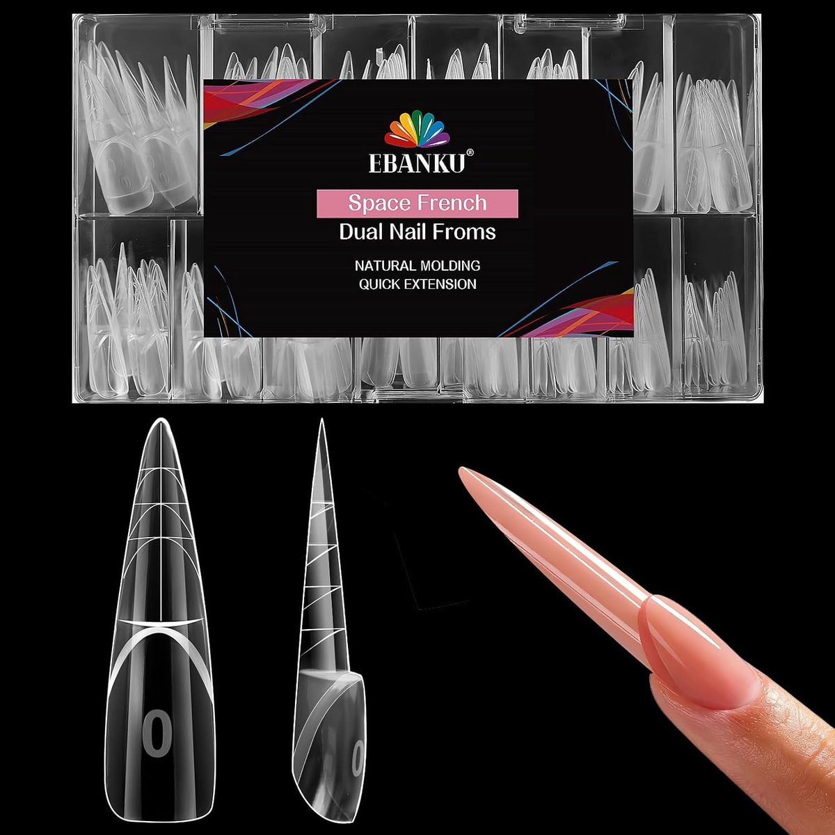 SnelShoppen - 150 Stuks 3D Reverse French Dual Form Nagelmal - Amandelvormige Herbruikbare Nagelmallen voor Polygel en Builder Gel - Thuisgebruik en P
