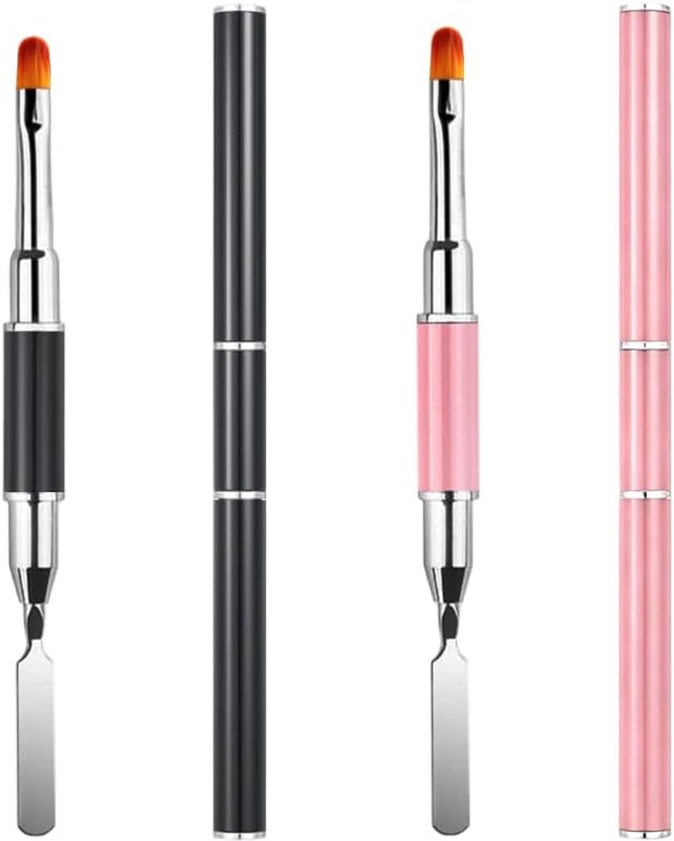 SnelShoppen - Polygel Borstel Met Twee Uiteinden, 2 Stuks 2-in-1 Polygel Nagelborstels, Professionele DIY Gel Nails Extension Tools, Hoogwaardig Metaa