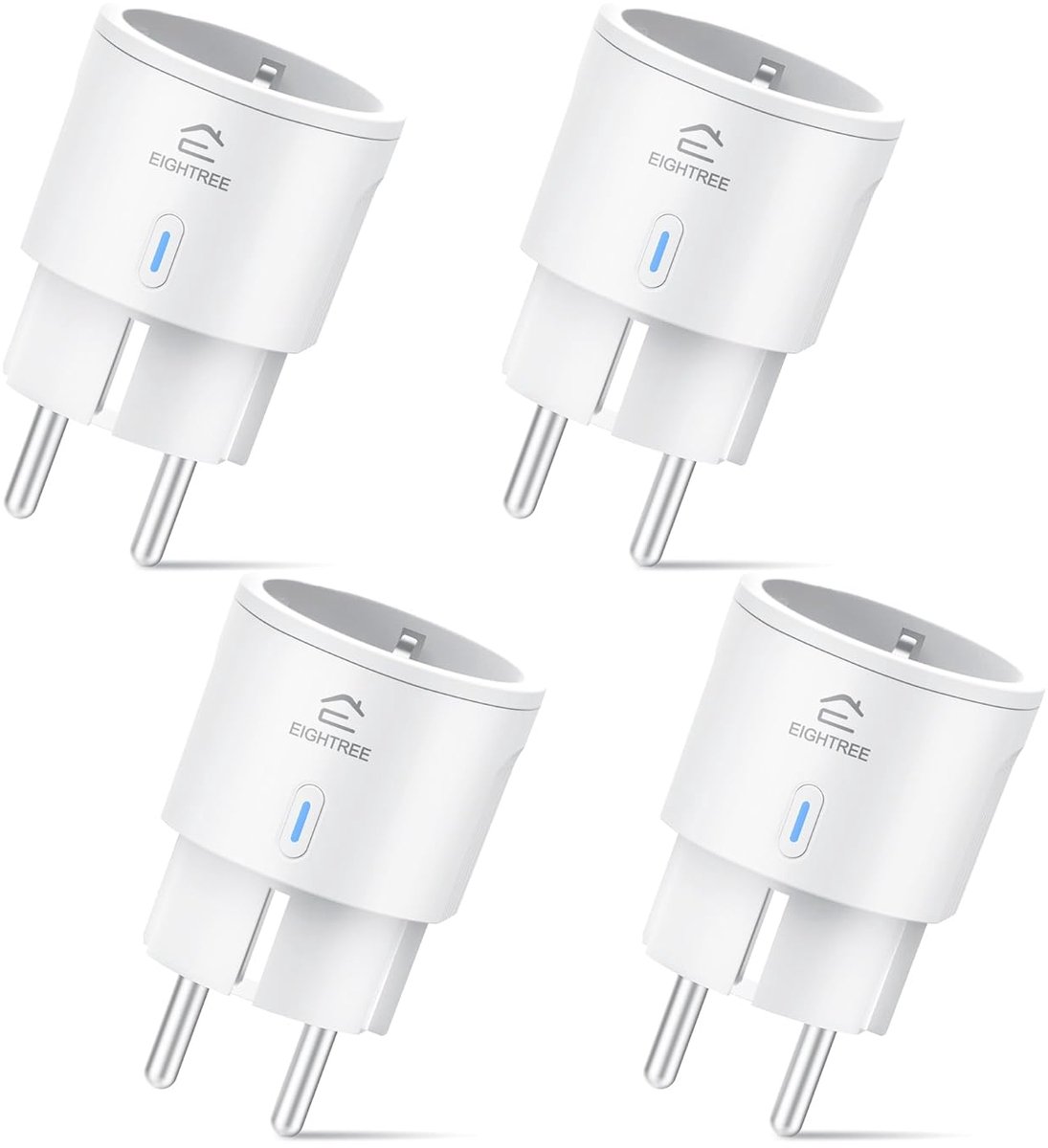 SnelShoppen - Slimme Stekker met Stroomverbruiksmeting, Spraakbesturing voor Alexa & Google Home, 2,4 GHz WiFi, Timerfunctie, 4-Pack, Ideaal voor Slim