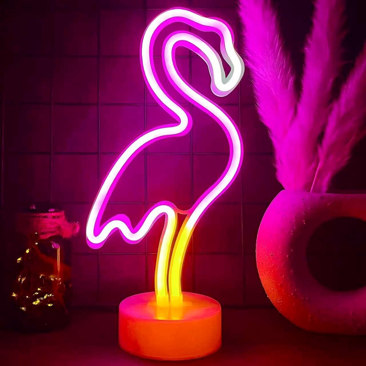 SnelShoppen - Neon LED Verlichting Flamingo - Slaapkamer Decoratie Lamp - Bedlampje op Batterijen en USB - Kinderkamer Verlichting - Feestverlichting