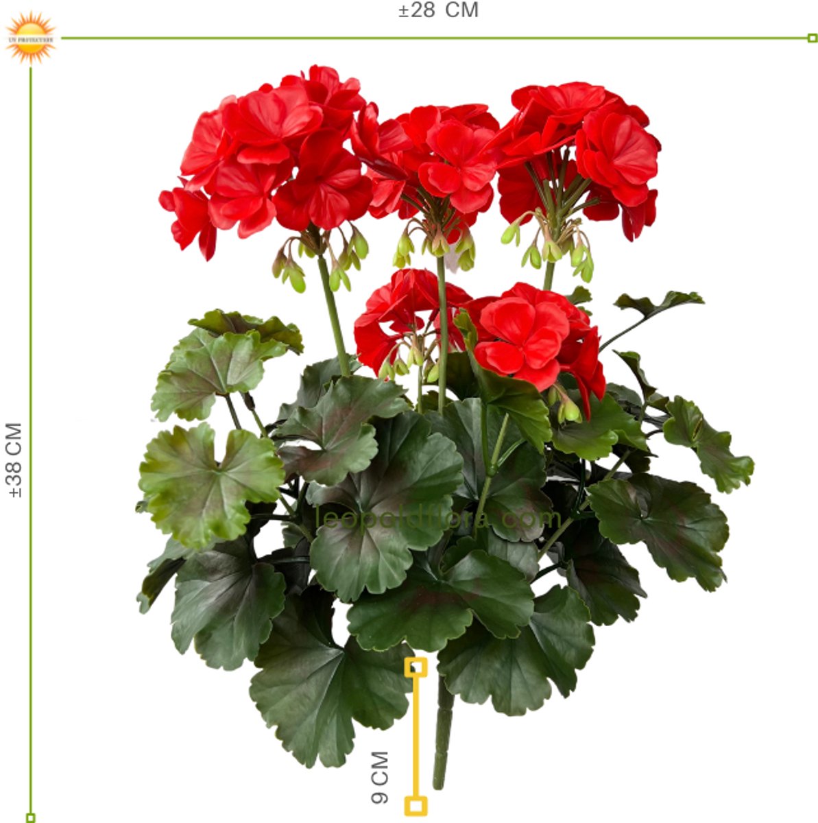 Geranium kunstboeket 38cm rood UV