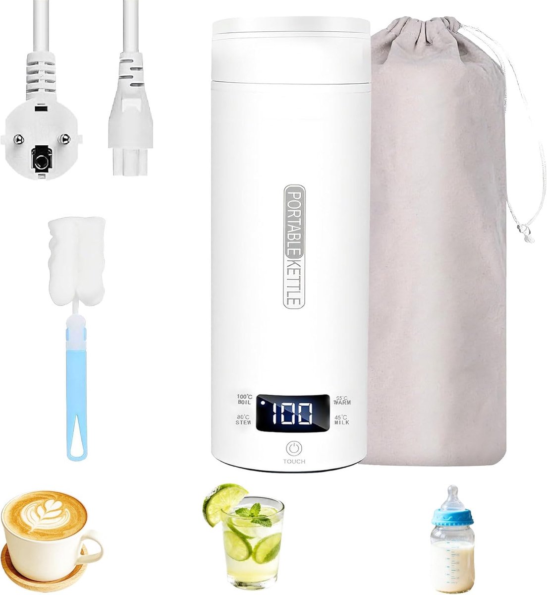 SnelShoppen - Reiswaterkoker Beige, Compact en Lichtgewicht, Ideaal voor Camping, Reizen, Thuisgebruik, 0.5L, RVS, Snel Koken, Handzaam en Draagbaar