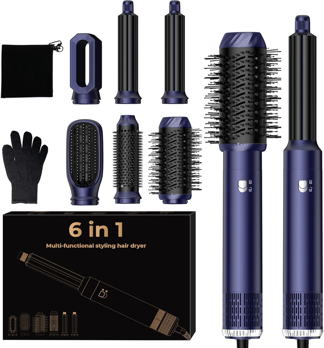 SnelShoppen - Hair Styler 6 in 1 Airstyler met Warme Lucht Borstel, Multifunctionele Haardroger voor Krullen, Steil Haar, Volume & Styling, Geschikt v