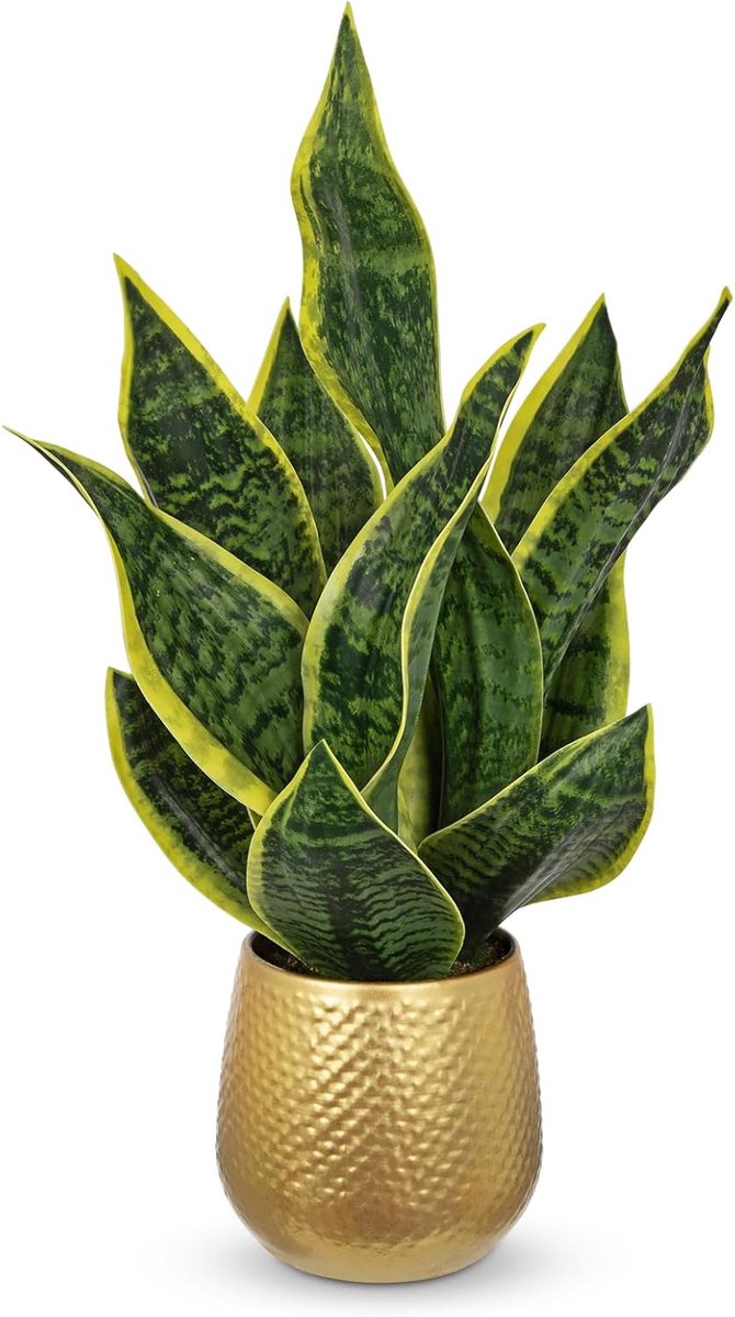 SnelShoppen - Kunstmatige Slangenplant 45,7 cm - Faux Sansevieria met Gouden Pot - Decoratieve Kunstplanten voor Woonkamer, Keuken, Slaapkamer en Badk