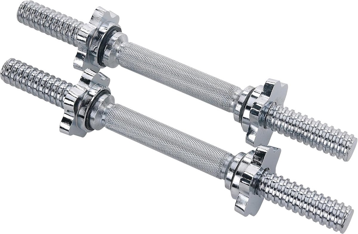 Thijox - 36 cm Chromen Halterstangset - Verstelbare Halterstangen met Stervergrendeling - Geschikt voor 25 mm Standaardplaten - Krachttraining en Spie
