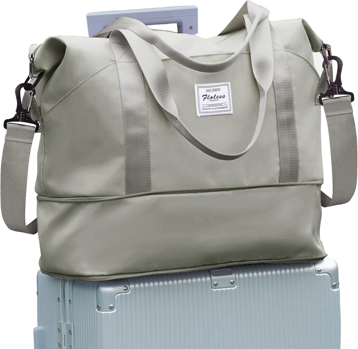 SnelShoppen - Vrouwen Reistas Sporttas 40x20x25 Handbagage Reisweekendtas Waterdichte Duffel Fitness Tas Voor Dames Zwart-Grijs