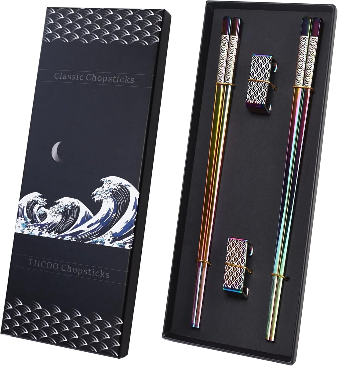 SnelShoppen - Herbruikbare Metalen Chopsticks - 2 Paar Titanium RVS 18/8 - Lichtgewicht Koreaanse Japanse Chinese Eetstokjes met Houder - Afwasmachine