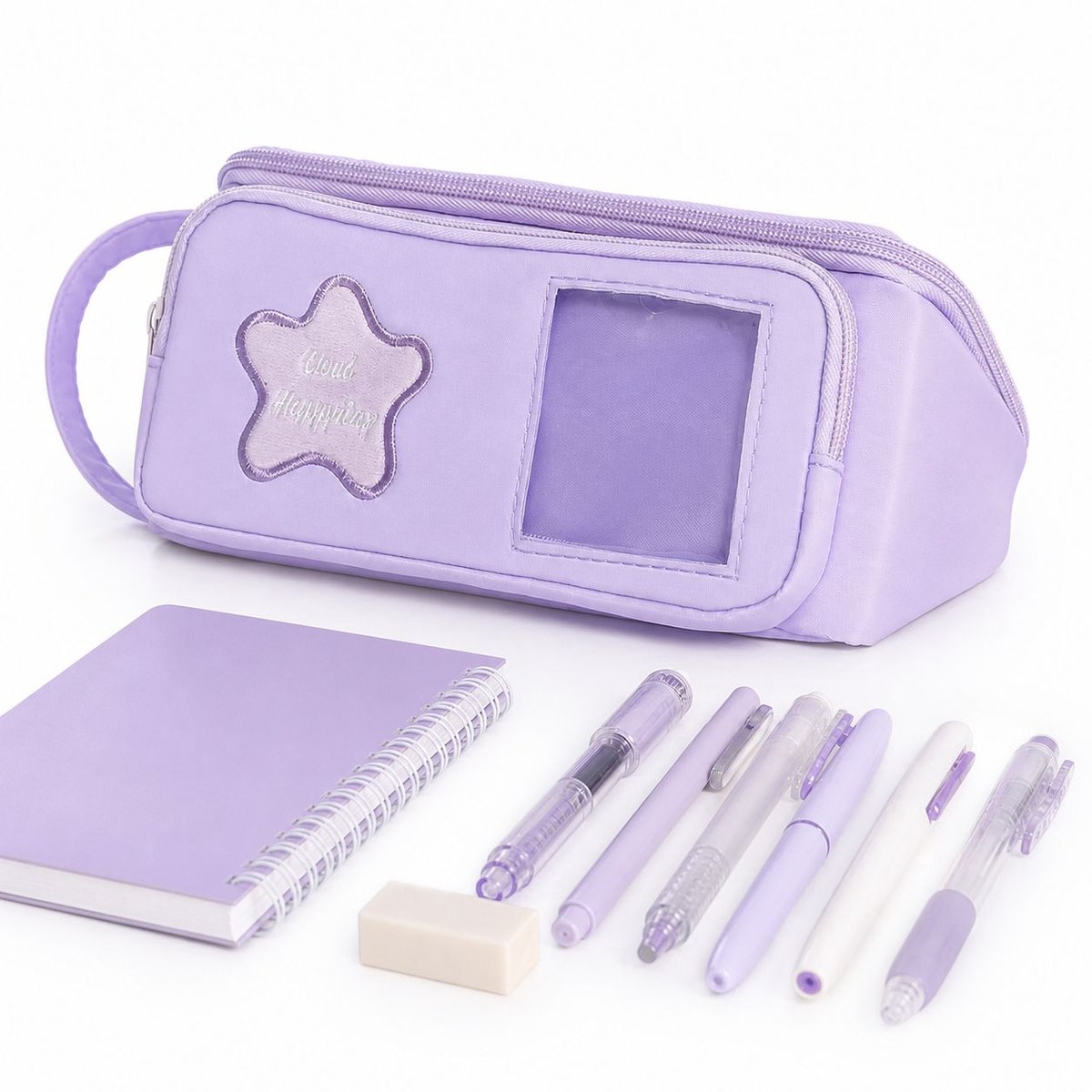 Driehoekige Etui met Handvat - Grote Etui met 6 Lagen voor School en Kantoor - Multifunctionele Pennenzak met Transparant Vak