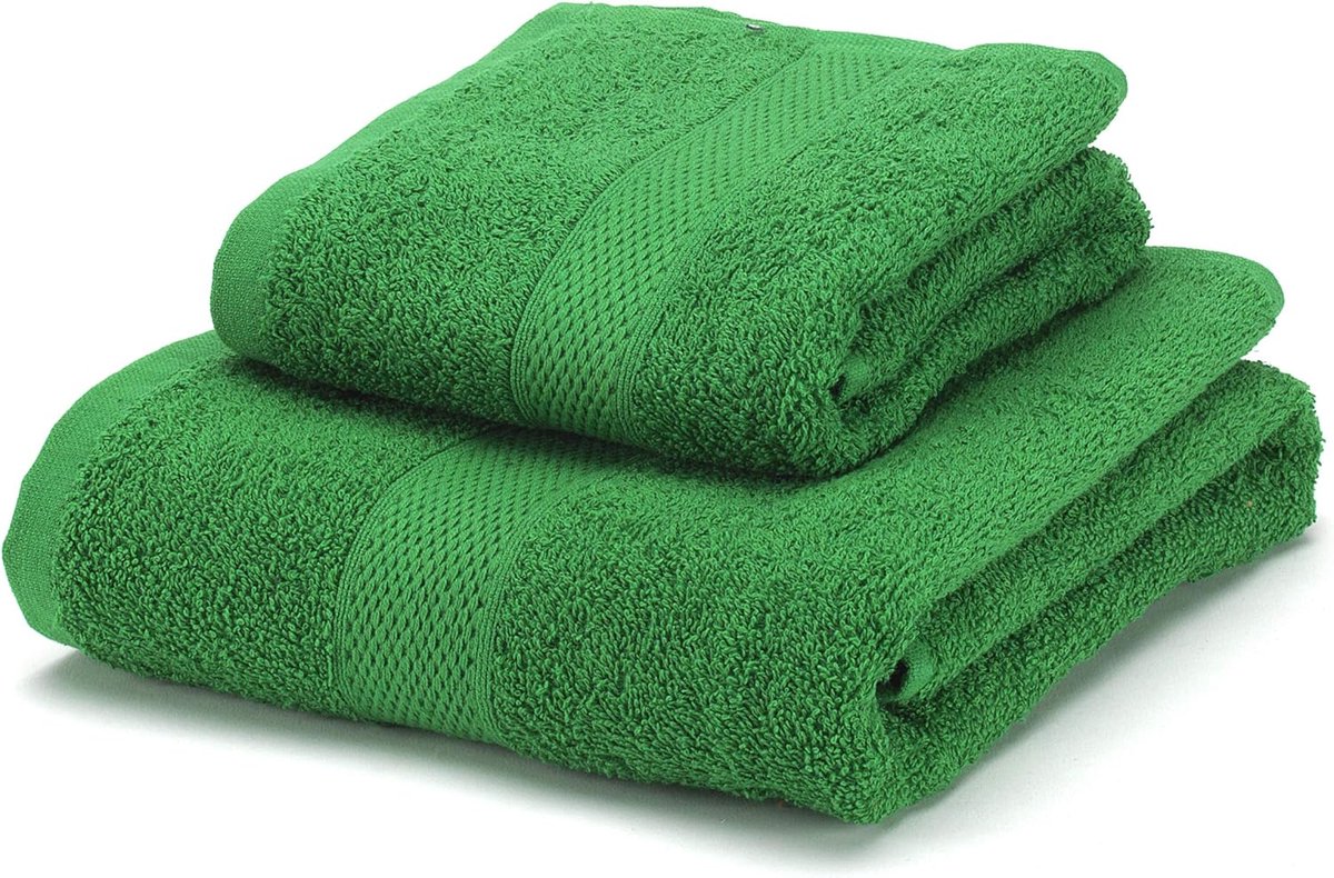 SnelShoppen - Towel Set 100% Katoen - Zacht & Absorberend - 450 gsm - 2 Stuks - Donkergroen - Badhanddoek en Handdoek voor Thuis, Sport en Camping