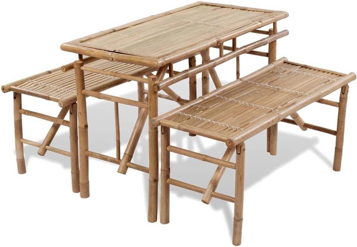 Picknicktafel met banken - Bamboe meubelen - Buiten dineren - Inklapbaar en ruimtebesparend - 100 cm breed - Bruin