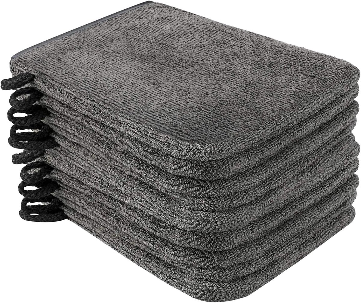 SnelShoppen - Set van 10 Microfibre Wasdoeken (Grijs) 15x21 cm, Zachte Terry Towel Bad Handschoenen voor Daily Skin Cleansing en Make-up Verwijdering