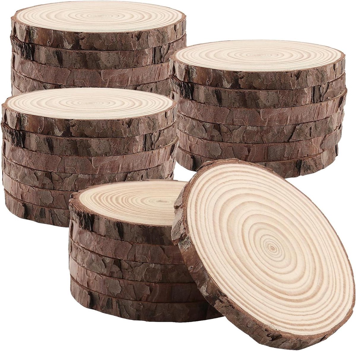 Houten schijven - Boomschijven knutselen - Doe-het-zelf projecten - Onbehandeld grenenhout - 24 stuks 9-10cm - Natuurlijk