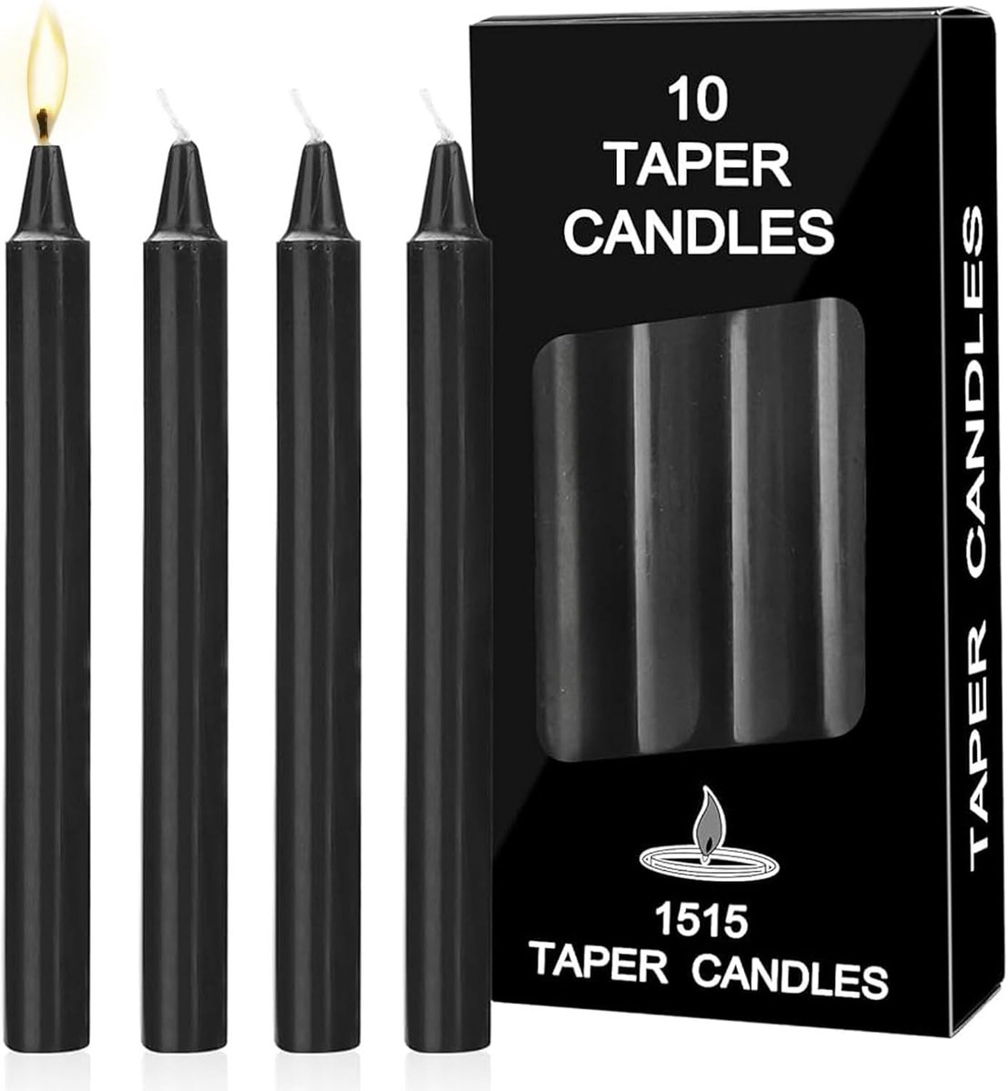 SnelShoppen - 10 stuks zwarte spitse staafkaarsen 15 cm - lange brandduur paraffinewas kaarsen voor feestdecoratie, familiediners en noodverlichting
