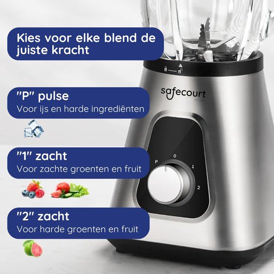 Krachtige Blender - Keukenmixer - Smoothies Maken - Zelfreinigend - 1.5 Liter Pot - Zilver — afbeelding 2